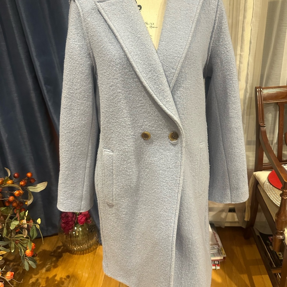 J. Crew Light Blue Classic Italian Boiled Wool TopCoat size 14